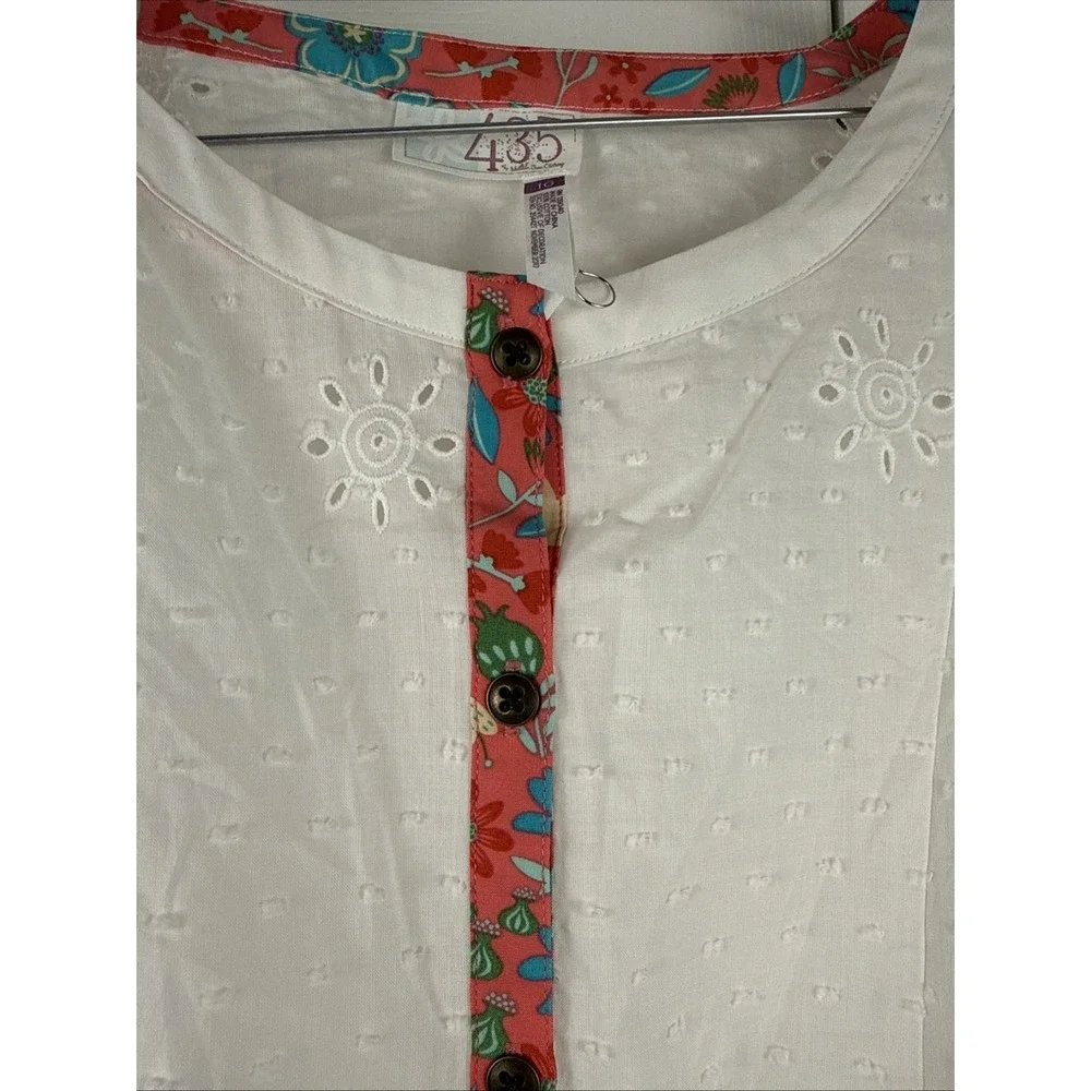 Size 16 Matilda Jane Field Games Top, White w/ floral pink trim, NEW, Button Up